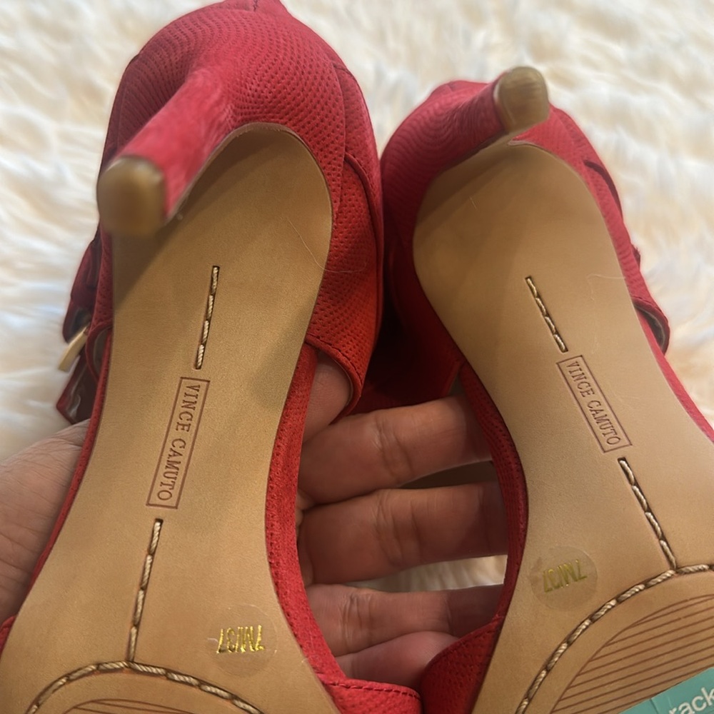 Vince Camuto Red Block Heel Sandals with Ankle Strap - Picture 3 of 3